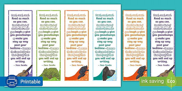 FREE Printable Bookmarks Jaco Jacobs World Book Day