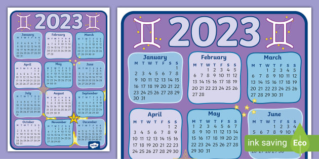 FREE Gemini Themed 2023 Wall Calendar retmen yapt