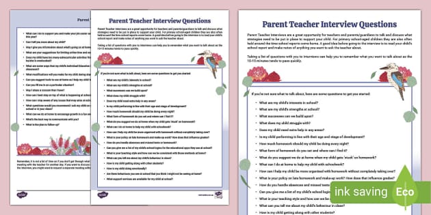 Parent Teacher Interview Questions - Printable | Twinkl