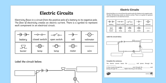 Electric Circuits Worksheet - electric circuits, circuits ... electrical circuit diagrams symbols 