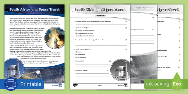 South Africa And Space Travel - Activity Sheet - Twinkl