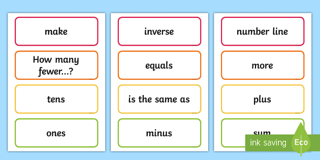 Ks1 Addition And Subtraction Key Word Cards