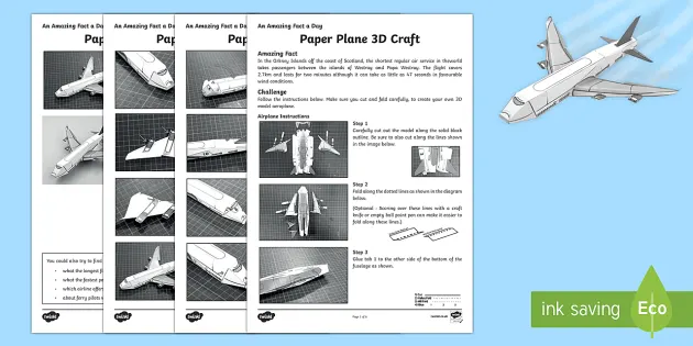 Download Paper Plane 3d Craft Worksheet Worksheet