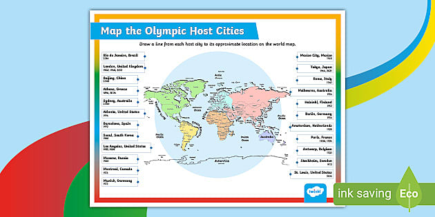 Olympic Host Cities Mapping Activity - Grades 4-6 - Twinkl