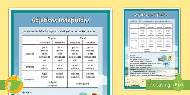 Hoja informativa: Los adjetivos indefinidos (teacher made)