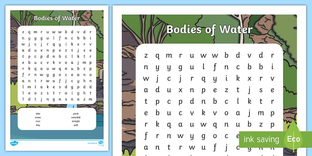 Bodies Of Water Word Search Teacher Made