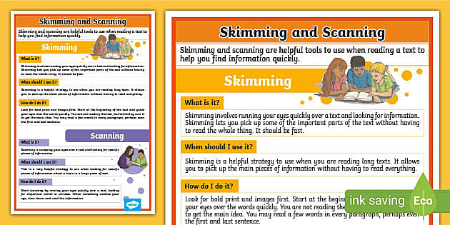 Skimming and Scanning Poster - Reading Skills Display