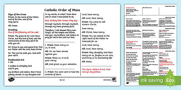 Catholic Order Of Mass Layout (teacher made) - Twinkl