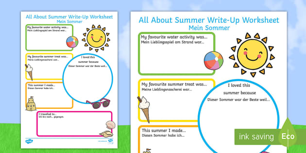 Summer Holiday Write Up Worksheet / Worksheet - English/German - EAL