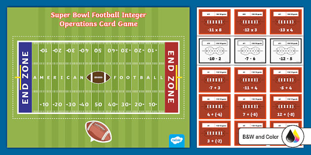 Seventh Grade Super Bowl Football Integer Operations Card