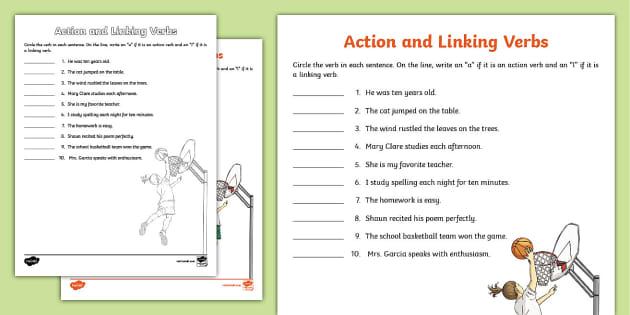 Action Verb Helping Verb Linking Verb Worksheet