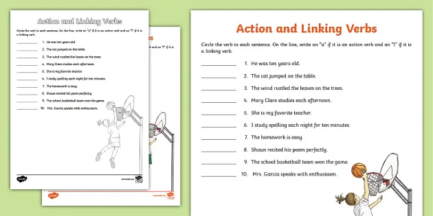 Action and Linking Verbs Activity (teacher made) - Twinkl