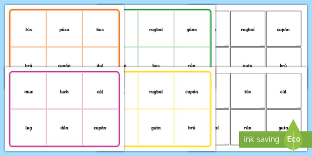 &#039;U&#039; or &#039;Ú&#039; Words Bingo Gaeilge