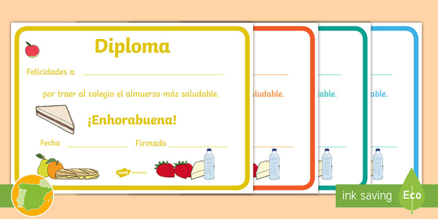 Diplomas: Mejor Almuerzo Saludable (l'enseignant A Fait)