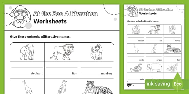 At the Zoo Alliteration Worksheets - (teacher made)