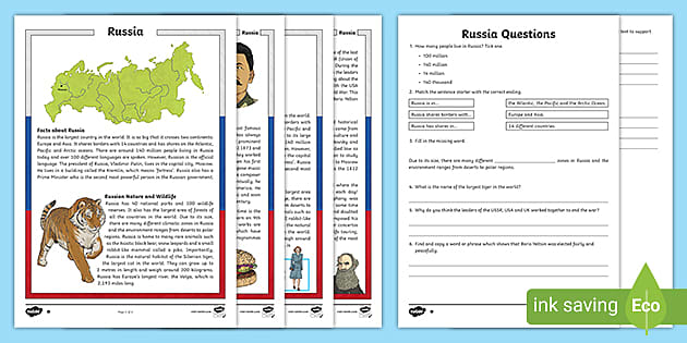 UKS2 Russia Differentiated Reading Comprehension Activity