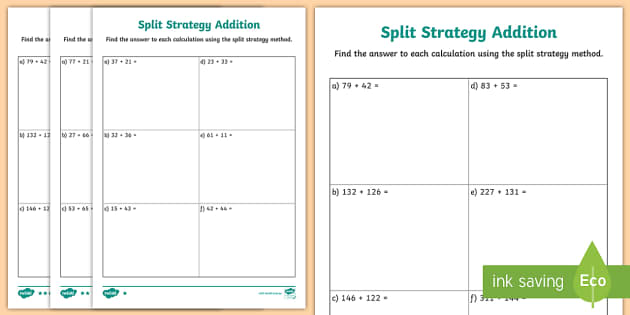 differentiated split strategy addition worksheet maths