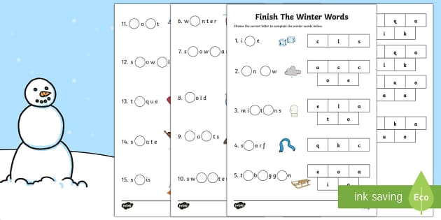 Finish The Winter Words Worksheet / Worksheets - Twinkl