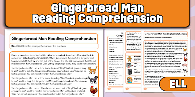 Gingerbread Man Reading Passage Comprehension Worksheet for ELL