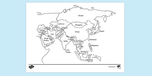white map of asia continent