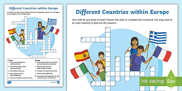 Countries Crossword Europe (l enseignant a fait) Twinkl