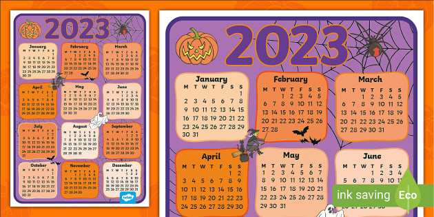 FREE! - Halloween Themed 2023 Wall Calendar | Twinkl Resources