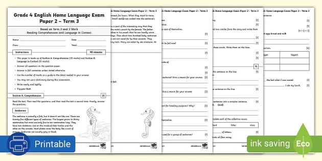Resource　Exam　Twinkl　I　Papers　English　I　ZA　Grade　PDF