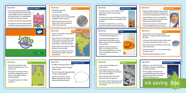 KS2 India Facts Cards - KS2 - Geography - Asia - Twinkl