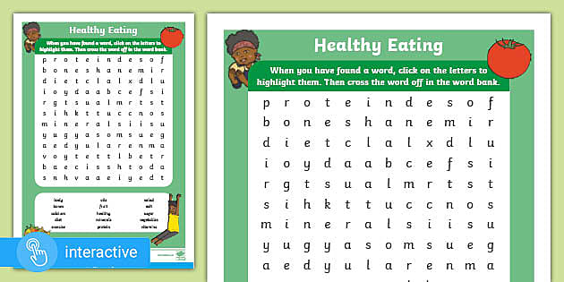 Healthy Eating Word Search Interactive PDF teacher Made 