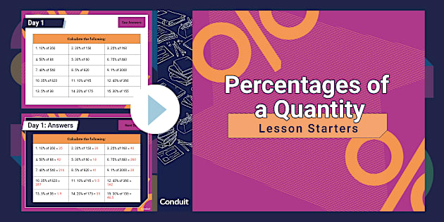 Percentages of a Quantity - Five Lesson Starters PowerPoint