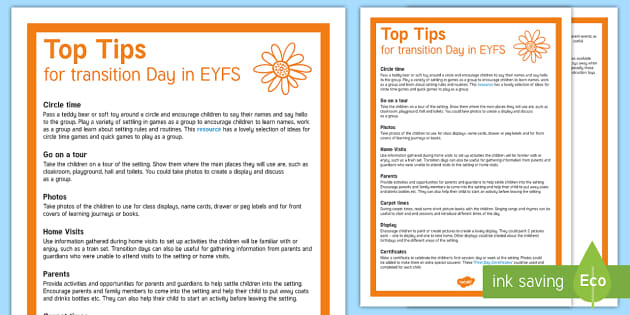 Transition Day Activities in EYFS Top Tips (teacher made)