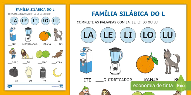 Atividade com a Família Silábica do L (Teacher-Made)