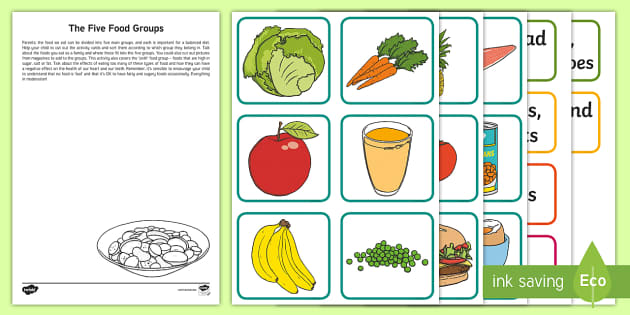 Five Food Groups for Kids | Parents Healthy Eating Worksheet