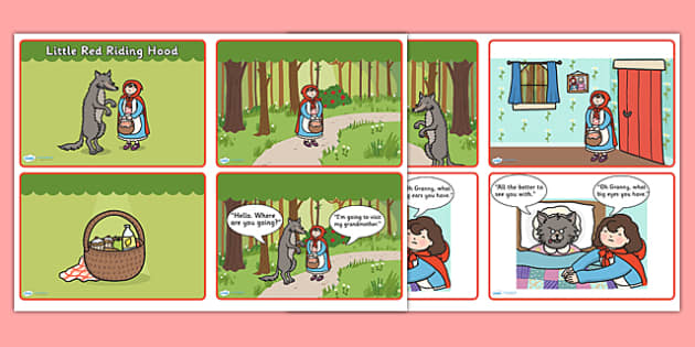 Little Red Riding Hood Story Sequencing (4 per A4 with Speech Bubbles)