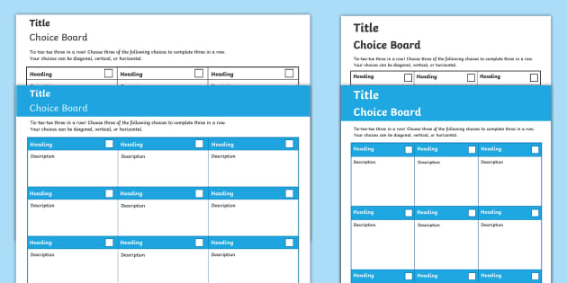 Choice Board Template Twinkl USA Resources (teacher made)