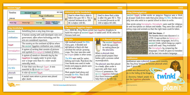 History Knowledge Organiser: Ancient Egypt LKS2 - Twinkl
