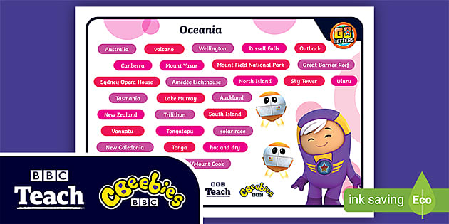 FREE! - KS1 Oceania Word Mat | CBeebies Go Jetters | Year 1-2