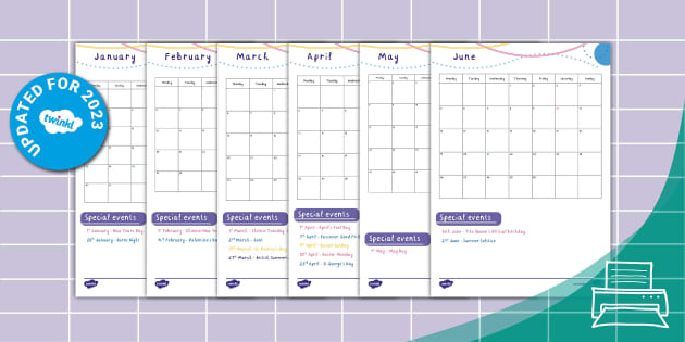 2023 Calendar with Special Events | Twinkl Busy Bees