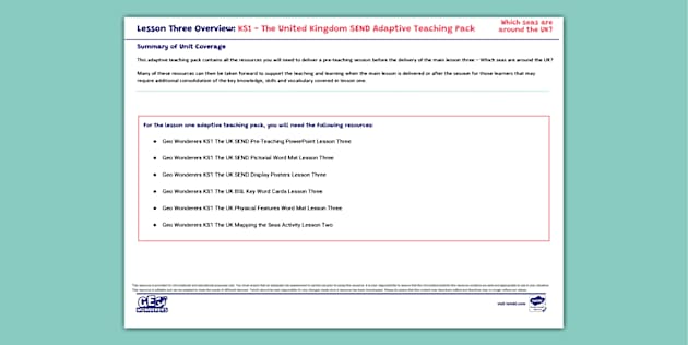 Geo Wonderers KS1 The UK SEND Adaptive Teaching Pack Lesson Three Overview