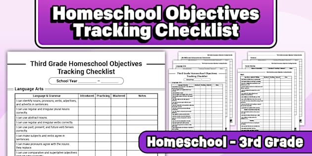 Third Grade Homeschool Objectives Tracking Checklist
