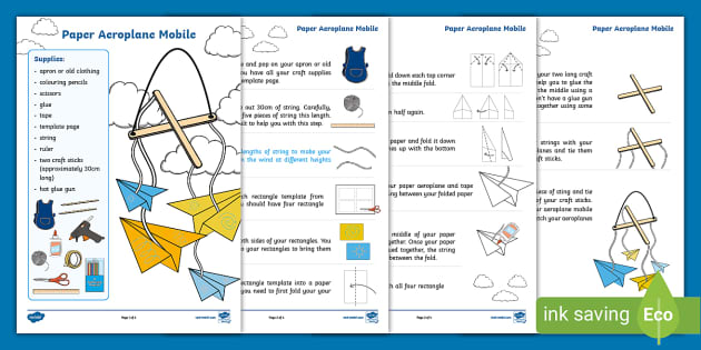 Paper Aeroplane Mobile Craft (teacher made) - Twinkl