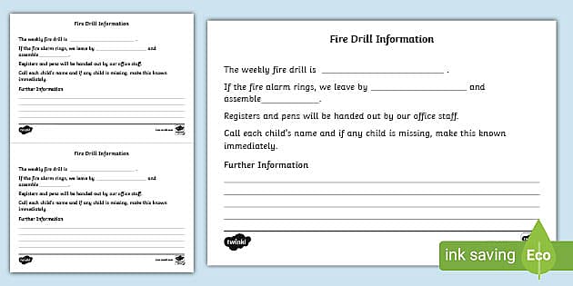 Fire Drill Information Writing Template - Twinkl