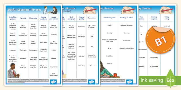 ESL B1 PET Speaking And Writing Help Sheet (teacher Made)