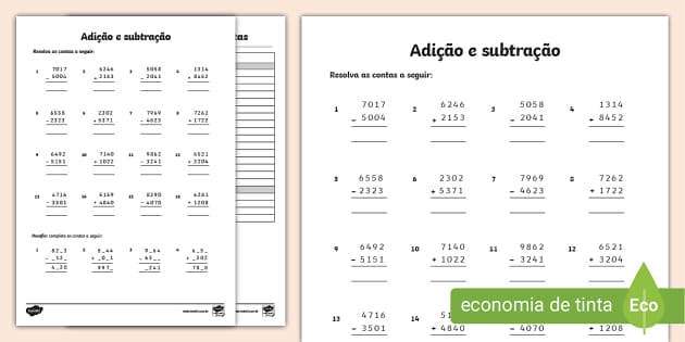 Adição e Subtração 4º ano B / M - Questionário