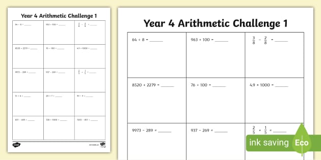 👉 Year 4 Arithmetic Challenge 1 (teacher made) - Twinkl