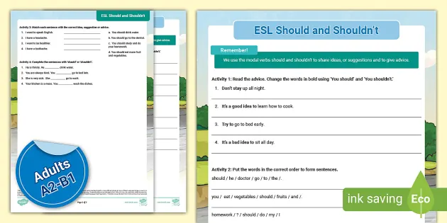 ESL Should and Shouldn't Activity Sheet [Adults, A2-B1]