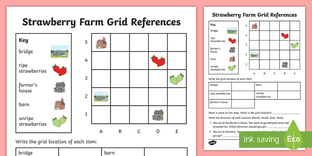 strawberry farm grid reference worksheet activity sheet