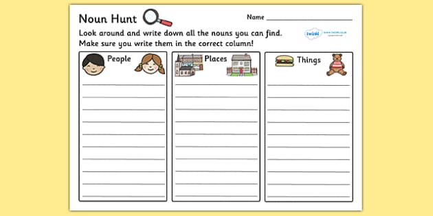noun hunt worksheet worksheets worksheet work sheet non