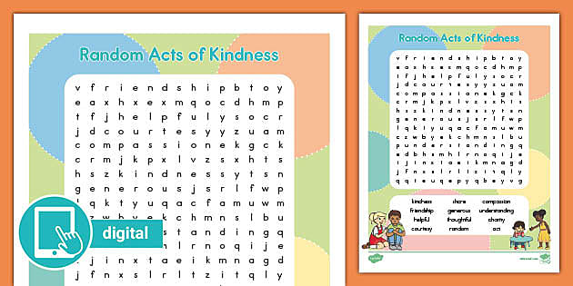 random acts of kindness word search resources twinkl
