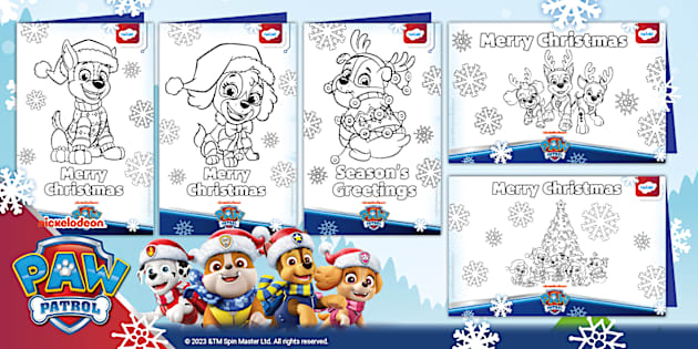 FREE PAW Patrol: Christmas Coloring Greeting Cards - Twinkl